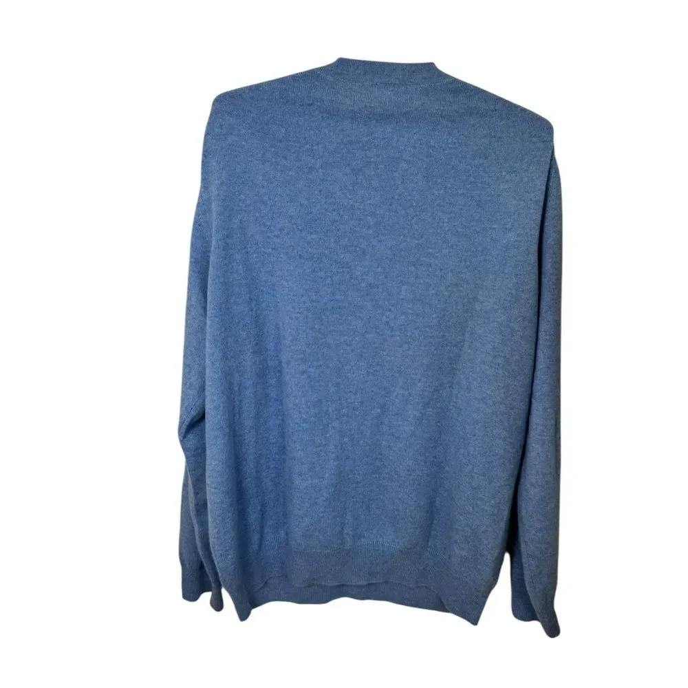 Kinross Cashmere Sky Blue V-Neck 100% Cashmere Sweater Mens Large - Picture 2 of 3